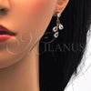Oro Laminado Necklace and Earring, Gold Filled Style Flower and Leaf Design, with White Cubic Zirconia, Polished, Golden Finish, 06.205.0004
