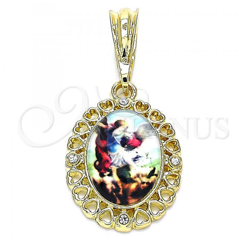 Oro Laminado Religious Pendant, Gold Filled Style Angel Design, with White Crystal, Polished, Golden Finish, 05.380.0140