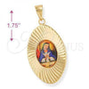 Oro Laminado Religious Pendant, Gold Filled Style Altagracia Design, Diamond Cutting Finish, Golden Finish, 5.197.010