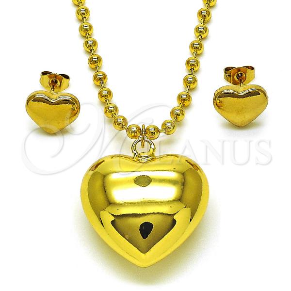 Oro Laminado Earring and Pendant Adult Set, Gold Filled Style Heart and Hollow Design, Polished, Golden Finish, 10.417.0009