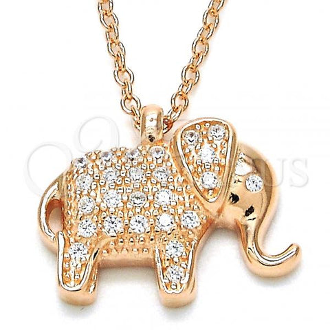 Sterling Silver Pendant Necklace, Elephant Design, with White Cubic Zirconia, Polished, Rose Gold Finish, 04.336.0123.1.16
