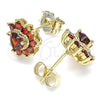 Oro Laminado Stud Earring, Gold Filled Style Heart Design, with Garnet Cubic Zirconia, Polished, Golden Finish, 02.346.0004