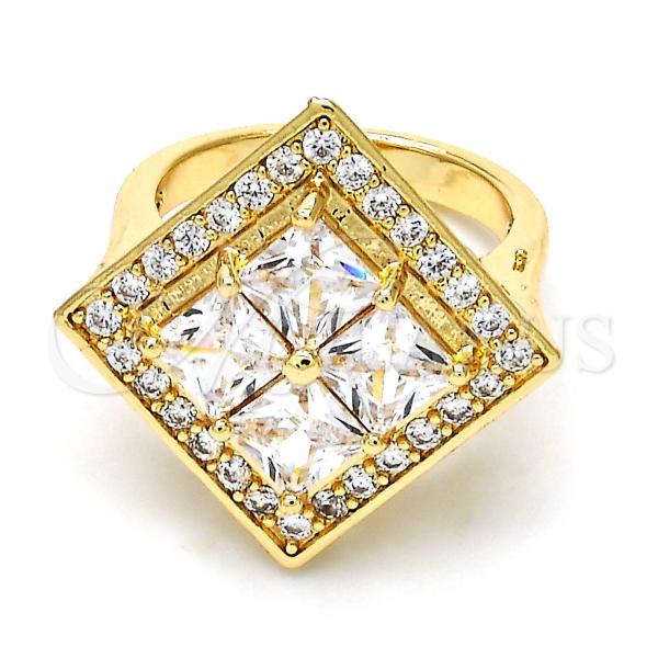 Oro Laminado Multi Stone Ring, Gold Filled Style with White Cubic Zirconia, Polished, Golden Finish, 01.210.0056.08 (Size 8)