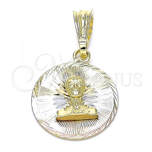 Oro Laminado Religious Pendant, Gold Filled Style Diamond Cutting Finish, Tricolor, 05.351.0197