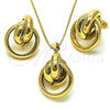 Oro Laminado Earring and Pendant Adult Set, Gold Filled Style Love Knot and Hollow Design, Polished, Golden Finish, 10.213.0015