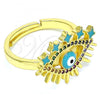 Oro Laminado Multi Stone Ring, Gold Filled Style Evil Eye Design, with Multicolor Micro Pave, Turquoise Enamel Finish, Golden Finish, 01.368.0008 (One size fits all)