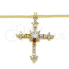 Oro Laminado Pendant Necklace, Gold Filled Style Cross Design, with Multicolor Cubic Zirconia, Polished, Golden Finish, 04.284.0011.3.20
