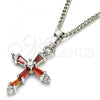 Rhodium Plated Pendant Necklace, Cross Design, with Garnet and White Cubic Zirconia, Polished, Rhodium Finish, 04.284.0009.5.22