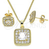 Oro Laminado Earring and Pendant Adult Set, Gold Filled Style with White Micro Pave, Polished, Golden Finish, 10.344.0015