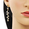 Oro Laminado Long Earring, Gold Filled Style Leaf Design, with White Cubic Zirconia, Polished, Golden Finish, 02.210.0840