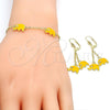 Oro Laminado Earring and Pendant Children Set, Gold Filled Style Elephant Design, with White Crystal, Yellow Enamel Finish, Golden Finish, 06.60.0006.2