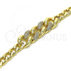 Oro Laminado Fancy Bracelet, Gold Filled Style Curb Design, with White Micro Pave, Polished, Golden Finish, 03.283.0270.07