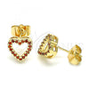 Oro Laminado Stud Earring, Gold Filled Style Heart Design, with Garnet Micro Pave, Polished, Golden Finish, 02.156.0629.1