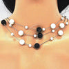 Rhodium Plated Fancy Necklace, with Black Pearl, Polished, Rhodium Finish, 04.321.0025.3.30