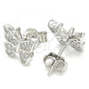 Sterling Silver Stud Earring, Butterfly Design, with White Micro Pave, Polished, Rhodium Finish, 02.336.0125