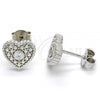 Sterling Silver Stud Earring, Heart Design, with White Cubic Zirconia, Polished, Rhodium Finish, 02.186.0133.1