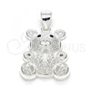 Sterling Silver Fancy Pendant, Teddy Bear Design, with Black Micro Pave, Polished,, 05.398.0025