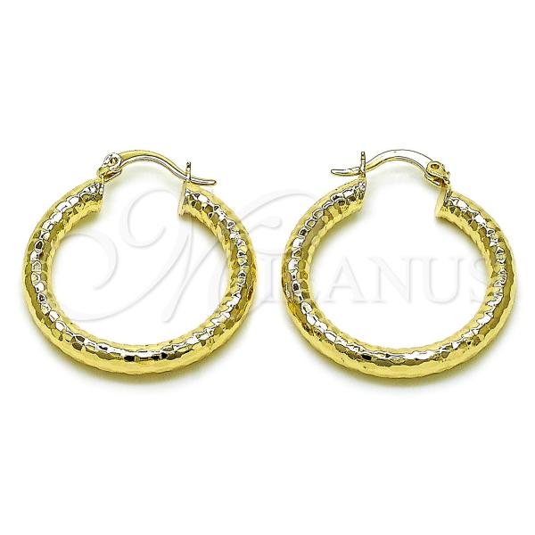 Oro Laminado Medium Hoop, Gold Filled Style Hollow Design, Diamond Cutting Finish, Golden Finish, 02.213.0764.30