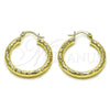 Oro Laminado Medium Hoop, Gold Filled Style Hollow Design, Diamond Cutting Finish, Golden Finish, 02.213.0764.30