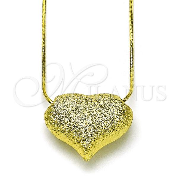 Oro Laminado Pendant Necklace, Gold Filled Style Heart and Hollow Design, Matte Finish, Golden Finish, 04.341.0124.18