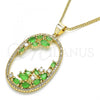 Oro Laminado Pendant Necklace, Gold Filled Style Teardrop Design, with Green Cubic Zirconia and White Crystal, Polished, Golden Finish, 04.156.0184.20