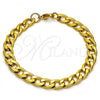 Stainless Steel Basic Bracelet, Curb Design, Polished, Golden Finish, 03.256.0012.08