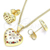 Oro Laminado Earring and Pendant Adult Set, Gold Filled Style Heart Design, with Garnet and White Micro Pave, Polished, Golden Finish, 10.156.0291.1