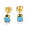 Oro Laminado Stud Earring, Gold Filled Style with Turquoise Cubic Zirconia, Polished, Golden Finish, 5.128.165