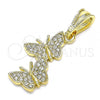 Oro Laminado Fancy Pendant, Gold Filled Style Butterfly Design, with White Crystal, Polished, Golden Finish, 05.351.0187.1