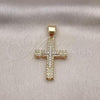 Oro Laminado Religious Pendant, Gold Filled Style Cross Design, with White Micro Pave, Polished, Golden Finish, 05.342.0047