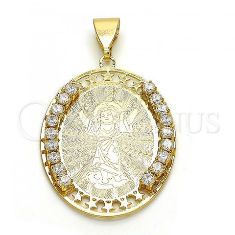 Oro Laminado Religious Pendant, Gold Filled Style Divino Niño and Star Design, with White Crystal, Polished, Golden Finish, 05.253.0040