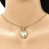 Oro Laminado Pendant Necklace, Gold Filled Style Heart and Flower Design, Polished, Golden Finish, 04.117.0017.20
