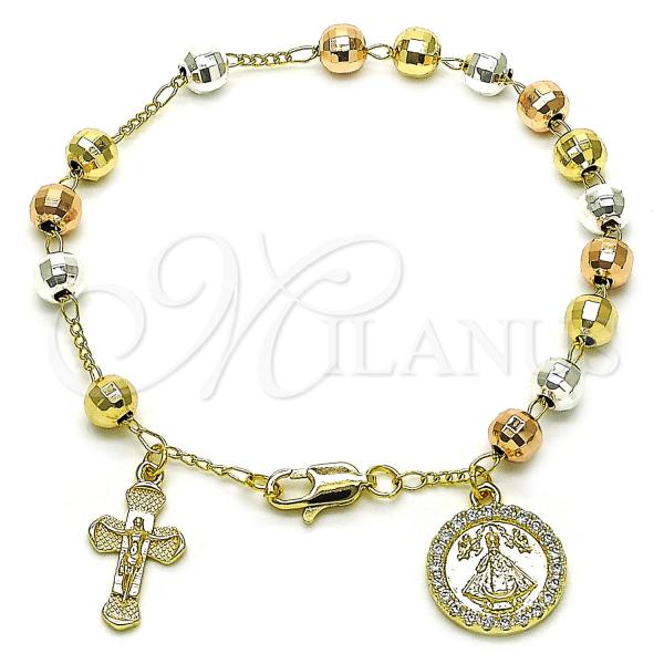 Oro Laminado Fancy Bracelet, Gold Filled Style Ball and Disco Design, with White Cubic Zirconia, Diamond Cutting Finish, Golden Finish, 03.253.0108.07