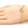 Oro Laminado Fancy Bracelet, Gold Filled Style Paperclip Design, with White Micro Pave, Polished, Golden Finish, 03.341.0043.08