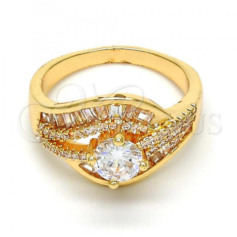 Gold Tone Multi Stone Ring, with White Cubic Zirconia, Polished, Golden Finish, 01.199.0004.09.GT (Size 9)