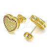 Oro Laminado Stud Earring, Gold Filled Style Heart Design, with Garnet Micro Pave, Polished, Golden Finish, 02.156.0468.2