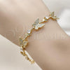 Oro Laminado Fancy Bracelet, Gold Filled Style Butterfly and Leaf Design, with White Micro Pave and White Cubic Zirconia, Polished, Golden Finish, 03.210.0141.08
