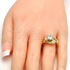 Oro Laminado Wedding Ring, Gold Filled Style Duo Design, with White Cubic Zirconia and White Micro Pave, Polished, Golden Finish, 01.99.0042.07 (Size 7)