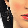 Oro Laminado Long Earring, Gold Filled Style Teardrop Design, with Black and White Cubic Zirconia, Polished, Golden Finish, 02.210.0206.1