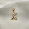 Oro Laminado Fancy Pendant, Gold Filled Style Initials Design, with  Cubic Zirconia, Golden Finish, 05.26.0036