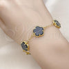 Oro Laminado Fancy Bracelet, Gold Filled Style Flower and Rolo Design, with Black Opal, Polished, Golden Finish, 03.313.0043.1.08