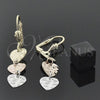 Oro Laminado Long Earring, Gold Filled Style Heart Design, Diamond Cutting Finish, Tricolor, 02.63.2145