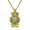 Oro Laminado Pendant Necklace, Gold Filled Style Teddy Bear Design, with White and Black Micro Pave, Polished, Golden Finish, 04.381.0024.18