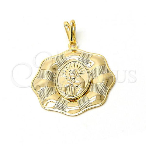 Oro Laminado Religious Pendant, Gold Filled Style Guadalupe Design, Matte Finish, Golden Finish, 05.09.0038
