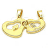 Oro Laminado Fancy Pendant, Gold Filled Style Heart and Love Design, with White Cubic Zirconia, Polished, Golden Finish, 05.179.0064