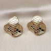 Oro Laminado Stud Earring, Gold Filled Style Flower Design, Diamond Cutting Finish, Golden Finish, 02.428.0009