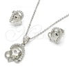 Sterling Silver Earring and Pendant Adult Set, Flower Design, with White Cubic Zirconia, Polished, Rhodium Finish, 10.285.0009