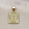 Oro Laminado Fancy Pendant, Gold Filled Style Initials Design, Diamond Cutting Finish, Golden Finish, 05.411.0050