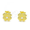 Sterling Silver Stud Earring, Four-leaf Clover Design, with White Cubic Zirconia, Polished, Golden Finish, 02.369.0038.2