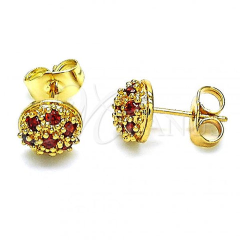 Oro Laminado Stud Earring, Gold Filled Style with Garnet Cubic Zirconia, Polished, Golden Finish, 02.387.0099.1